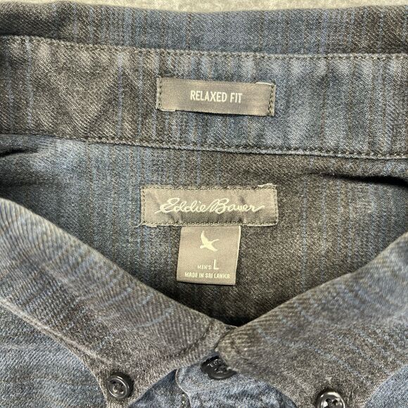 Eddie Bauer Flannel Shirt Men’s Large Blue Gray Plaid Relaxed Fit Button Down - Picture 3 of 11